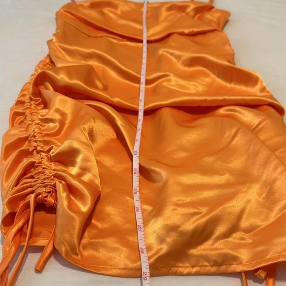 NWT Wild Fable Women's Ruched Side Bodycon Satin Dress in Neon Orange Size S - Picture 9 of 9